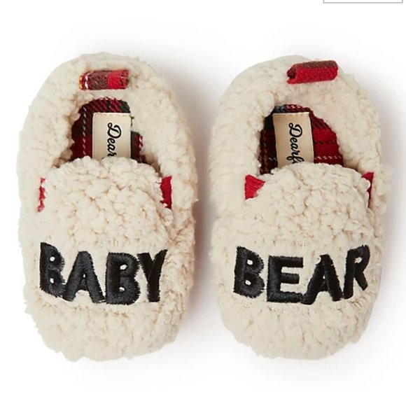 Dearfoams Kids Buffalo Check Baby Bear Closed Back Slipper 3-6 mos new Sherpa - Picture 1 of 9